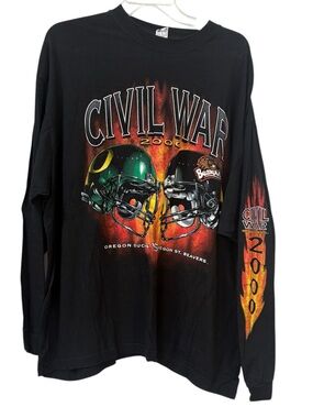 Vintage Civil War 2000 Oregon Ducks Beavers Black Graphic Flames T-shirt Mens XL